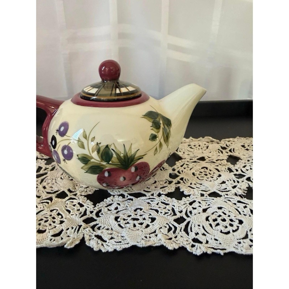 Vintage Hand painted Oneida Strawberry Plaid Mini Teapot/Creamer
